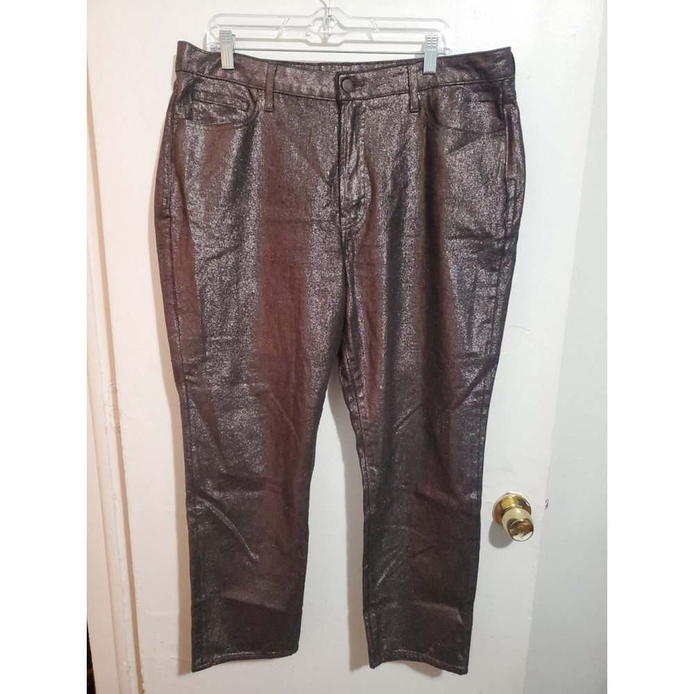OLD NAVY Jeans OG Straight Women Sz 16 Stretch Black Smooth Pockets Glossy